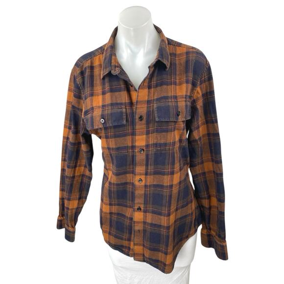 Madewell Perfect Fit Orange Plaid Flannel Long Sleeve Button Up Shirt Top Size M - Picture 1 of 4